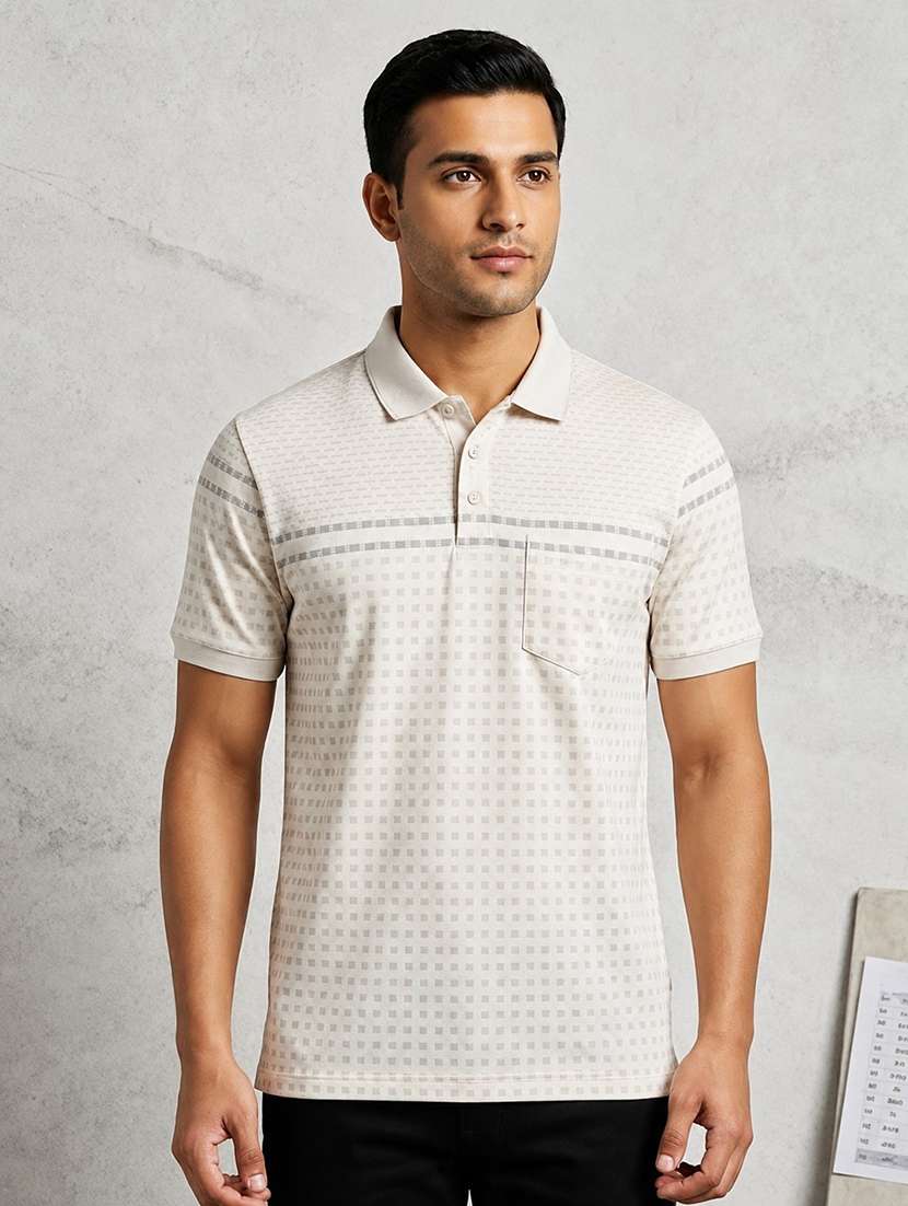 men checkered short sleeve regular fit polo t-shirt