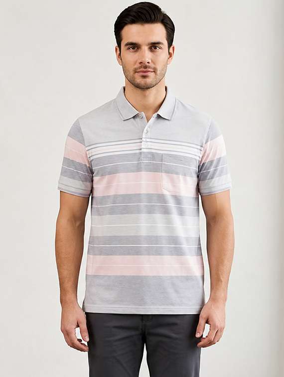 men striped short sleeve regular fit polo t-shirt