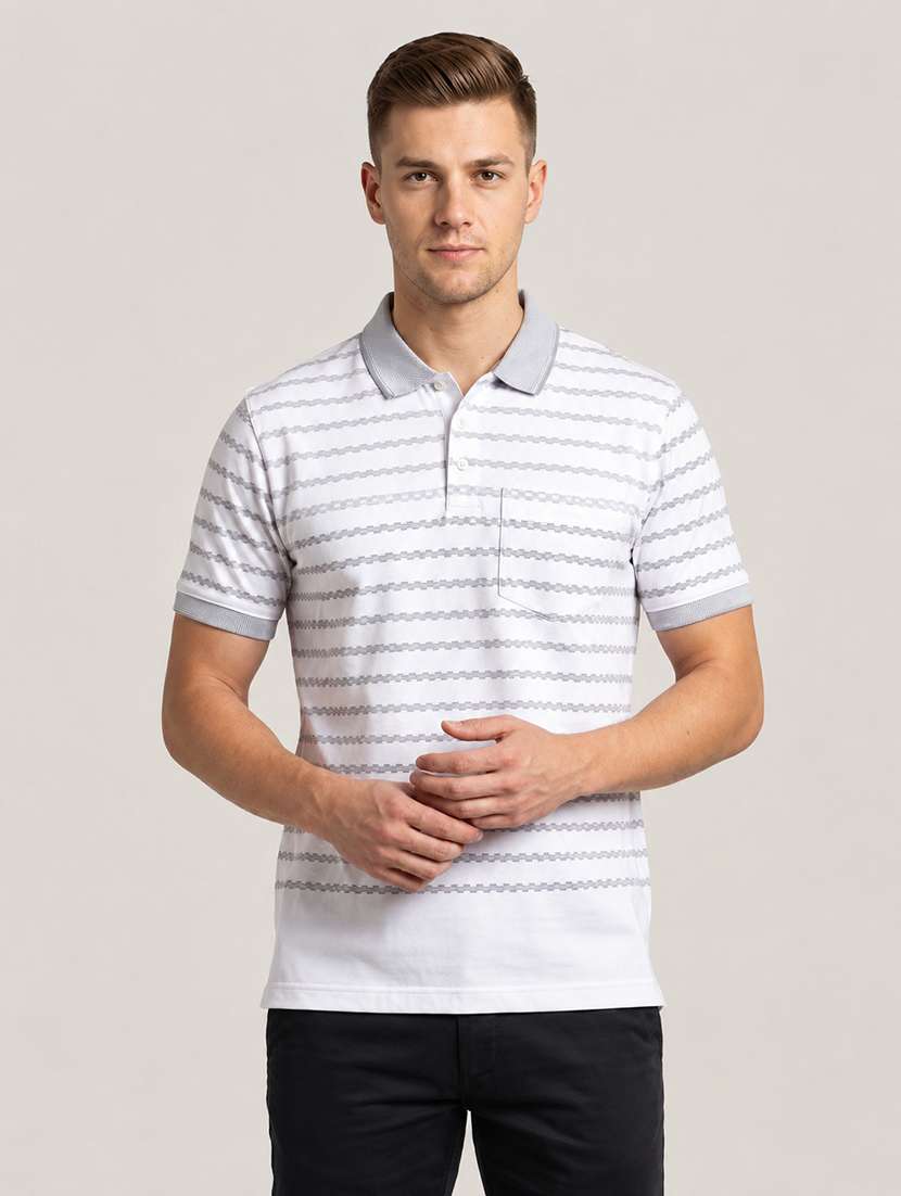 men striped short sleeve regular fit polo t-shirt