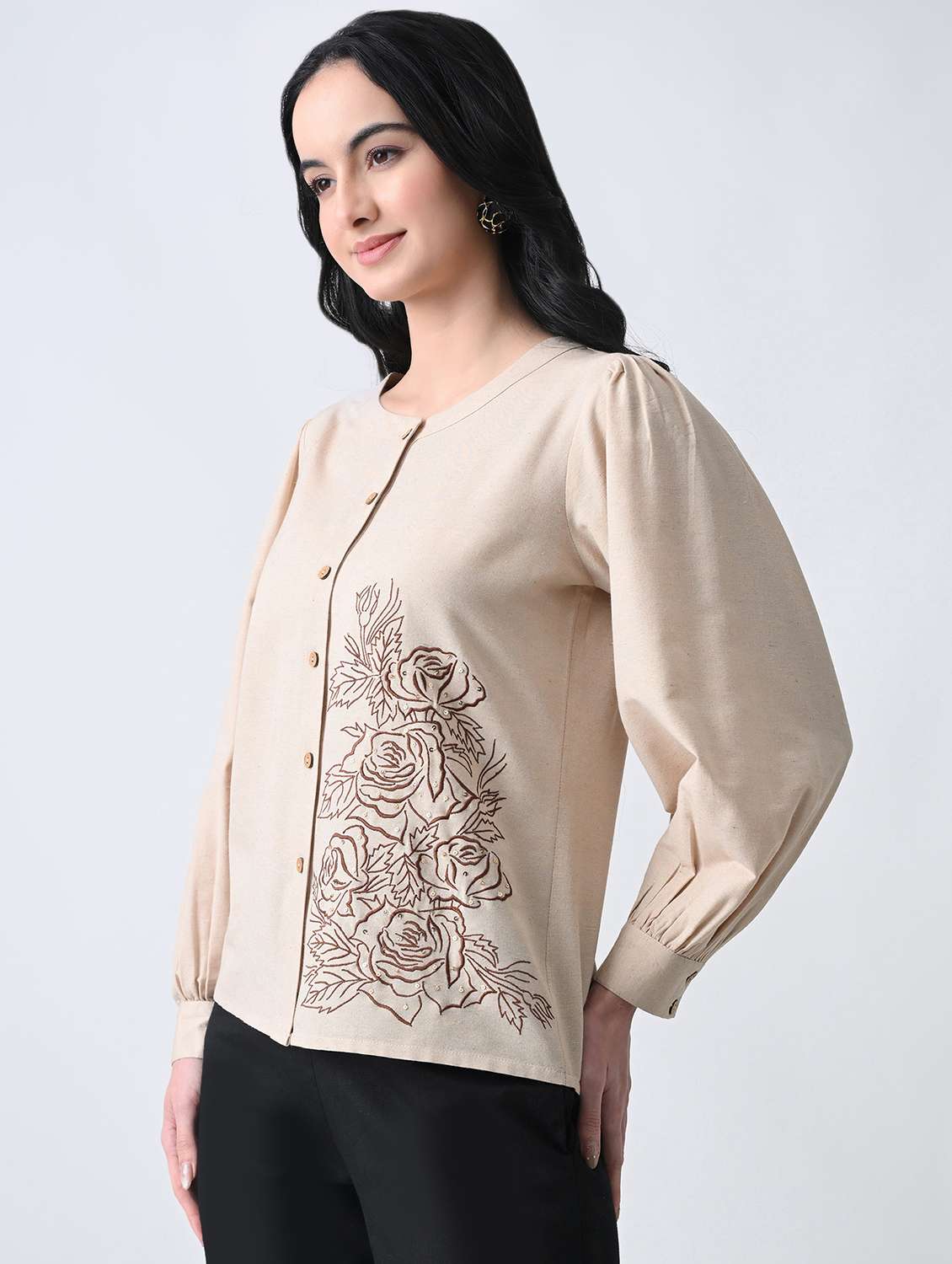 women embroidered puff sleeves regular fit shirt - 22499780 -  Standard Image - 3