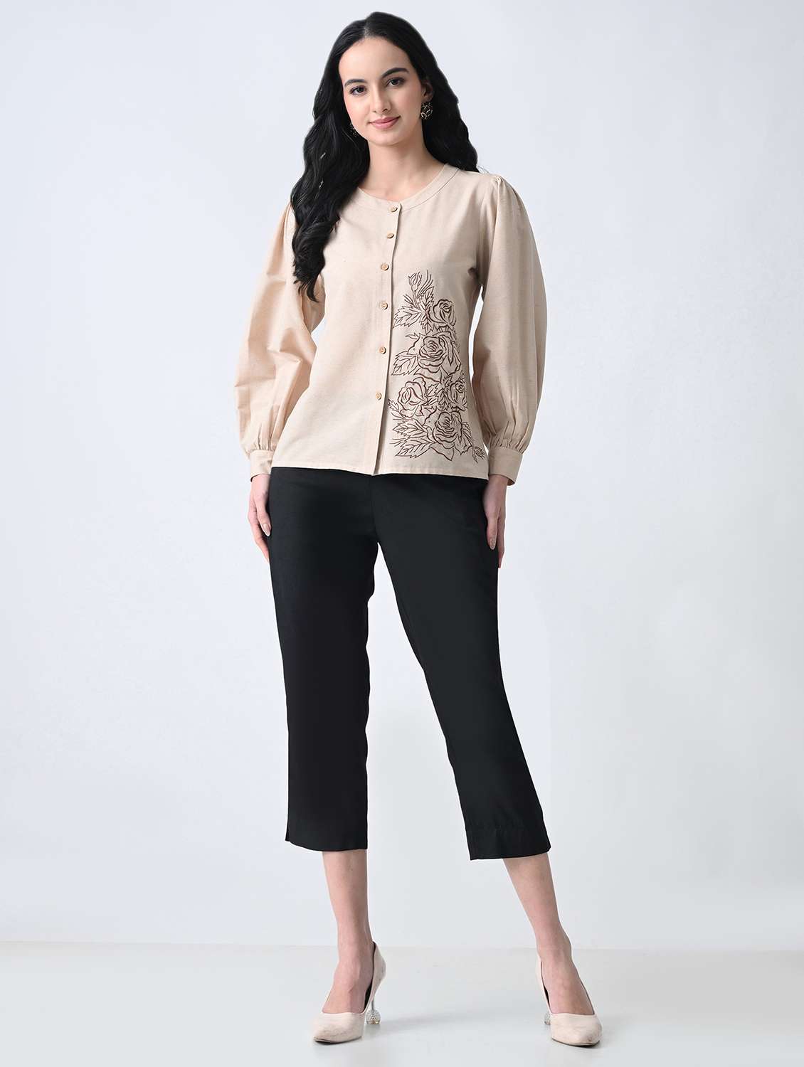 women embroidered puff sleeves regular fit shirt - 22499780 -  Standard Image - 5