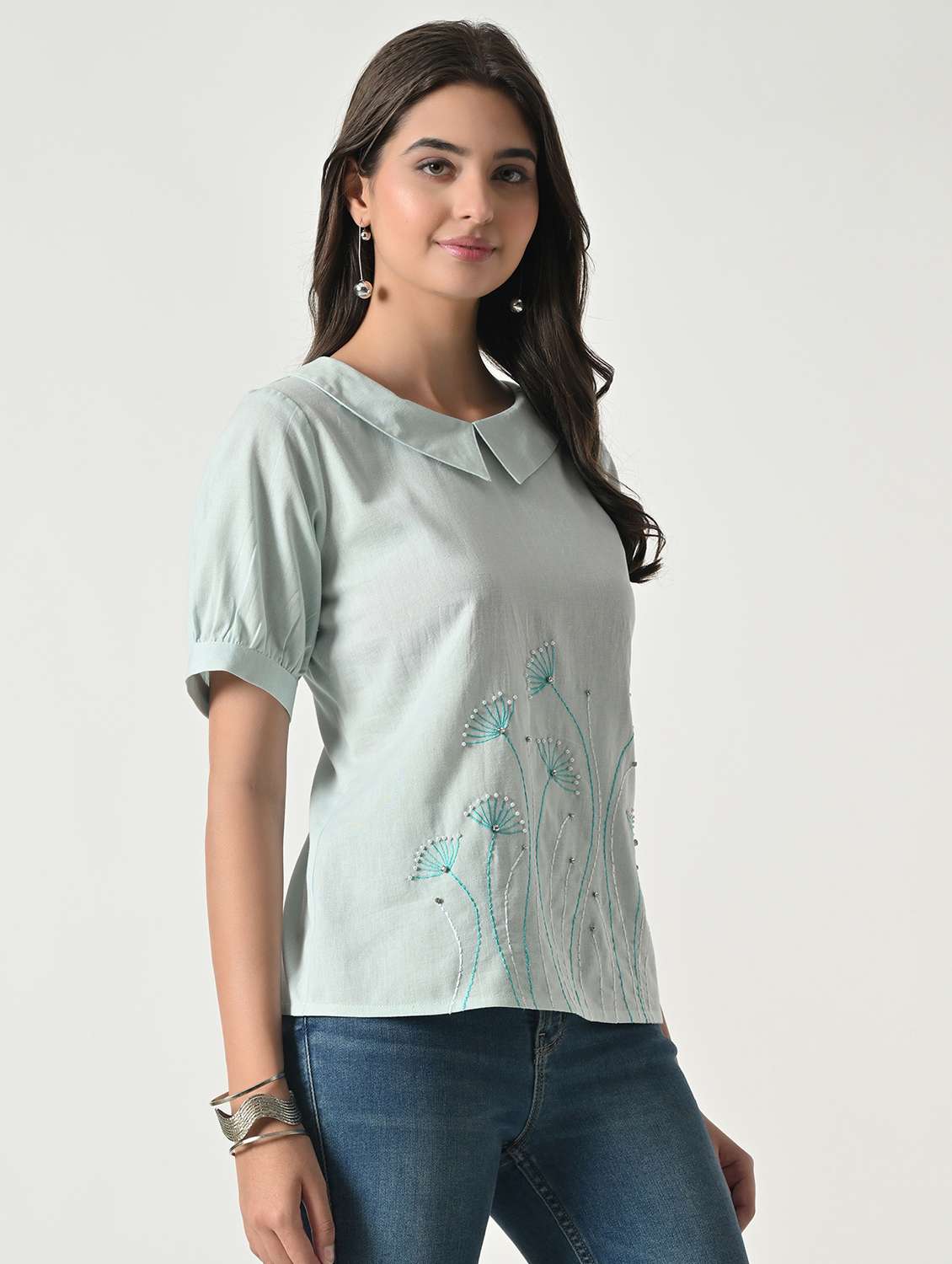 women embroidered short sleeves regular fit top - 22499781 -  Standard Image - 3