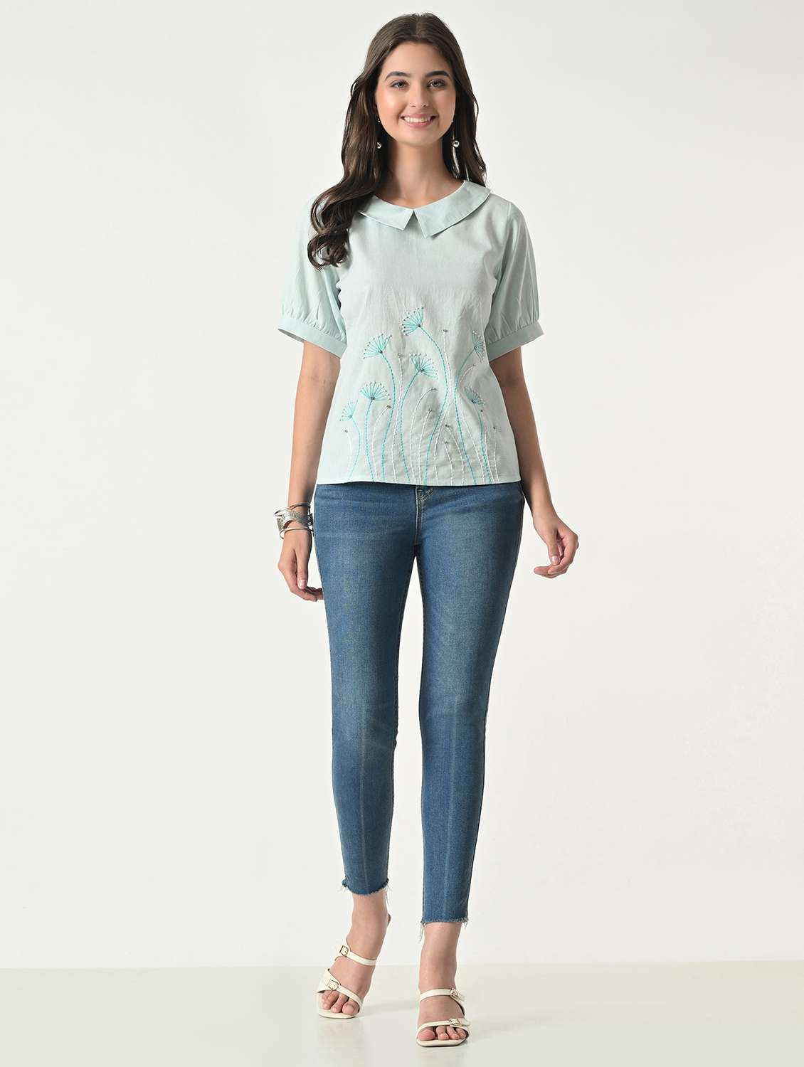 women embroidered short sleeves regular fit top - 22499781 -  Standard Image - 5