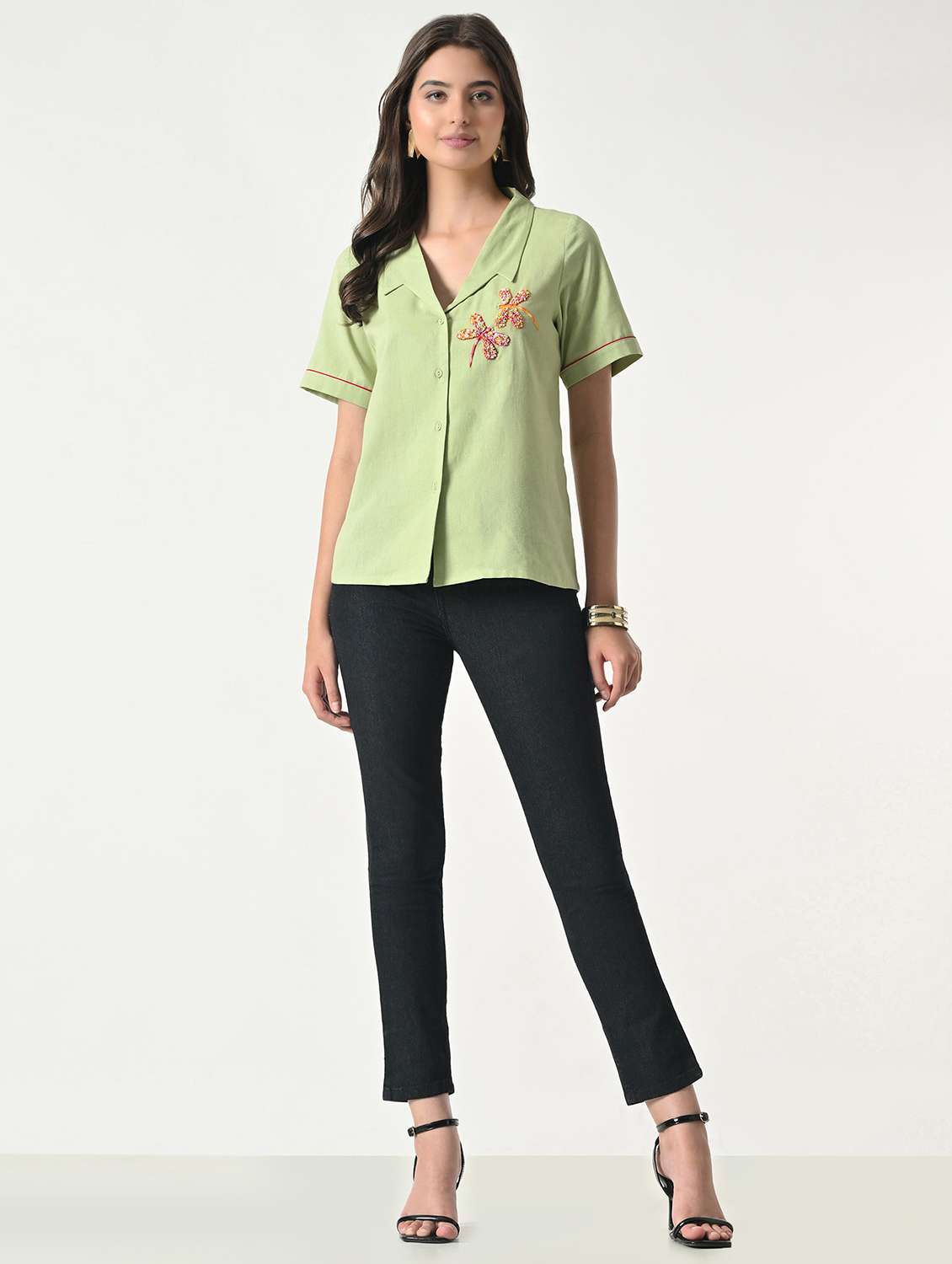 women embroidered short sleeves regular shirt - 22499782 -  Standard Image - 5