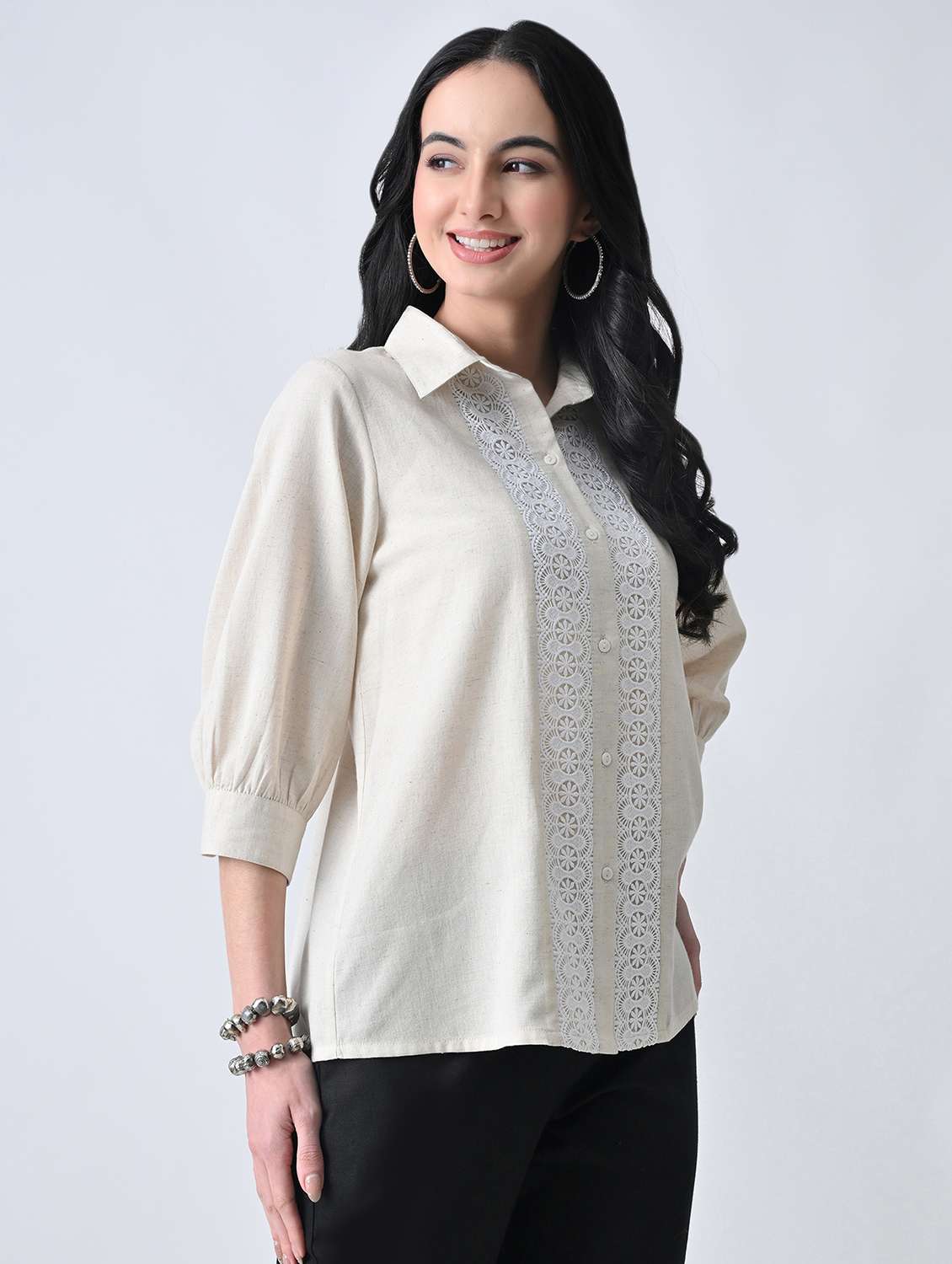 women solid with work collared regular shirt - 22499785 -  Standard Image - 3
