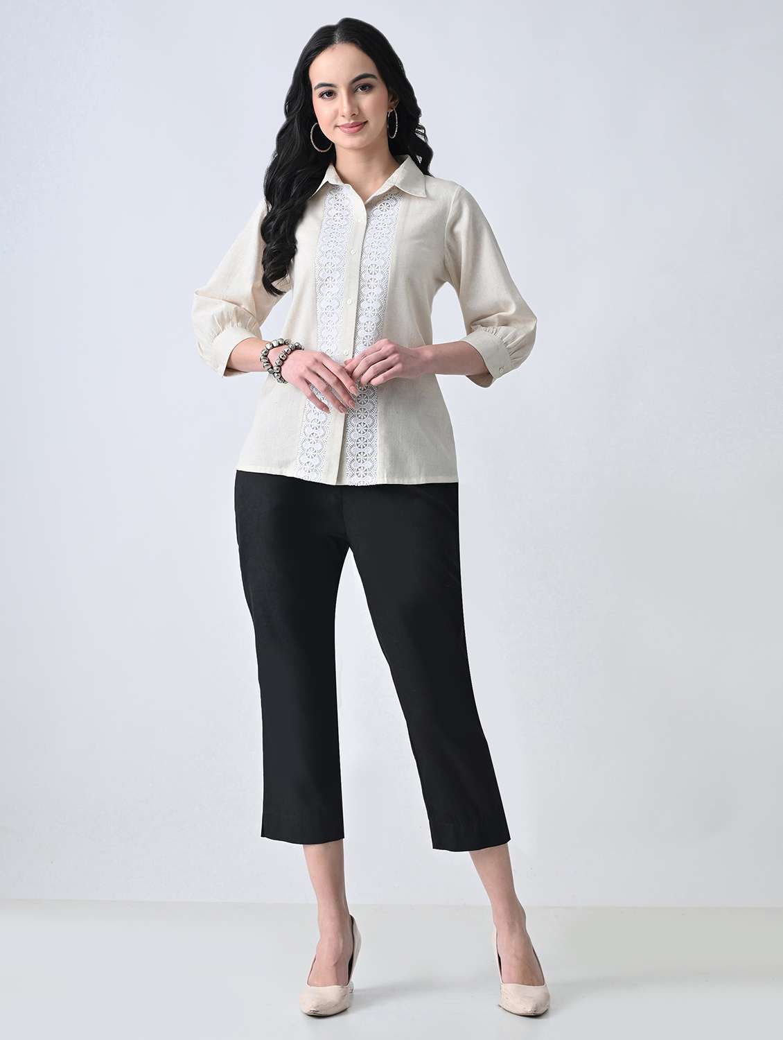 women solid with work collared regular shirt - 22499785 -  Standard Image - 5