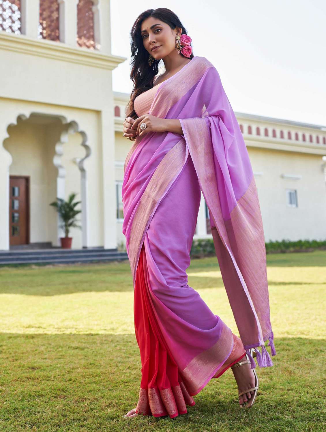 women ombre bordered saree with blouse - 22499805 -  Standard Image - 3