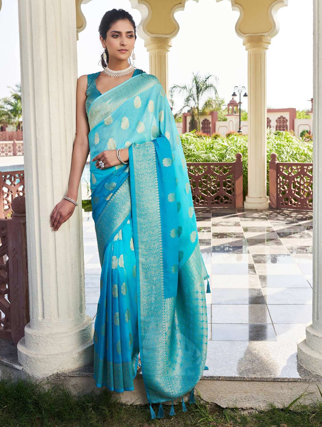 women self design banarasi saree with blouse