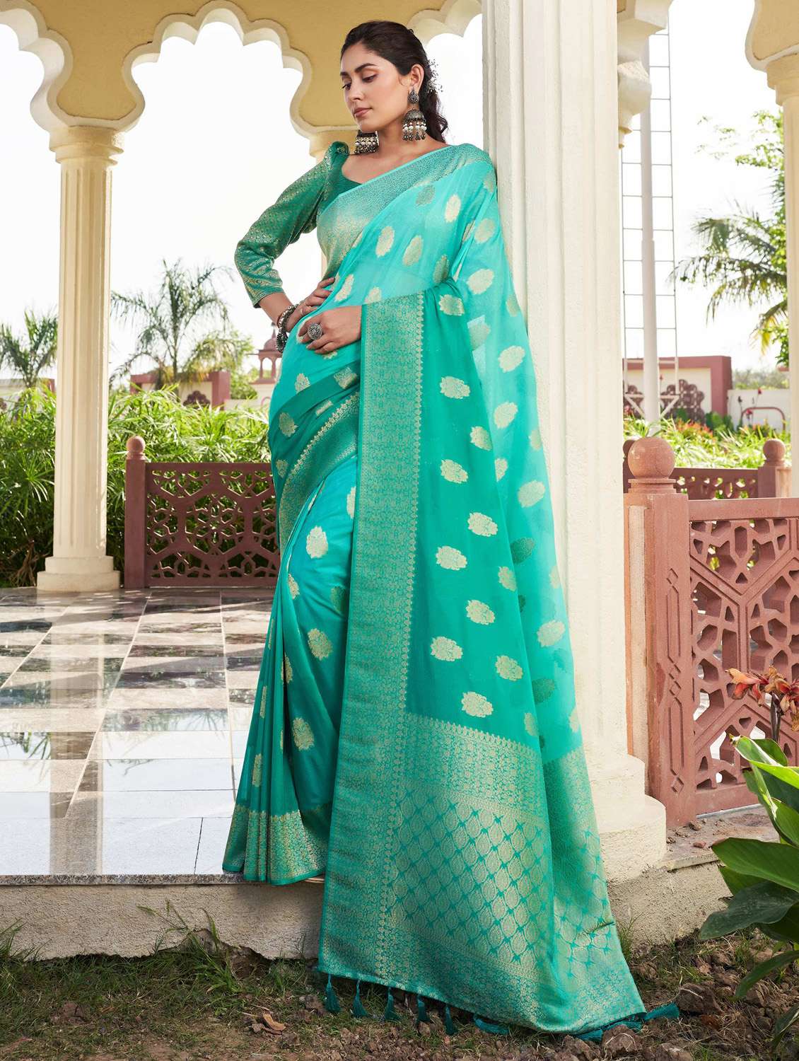 women self design banarasi saree with blouse