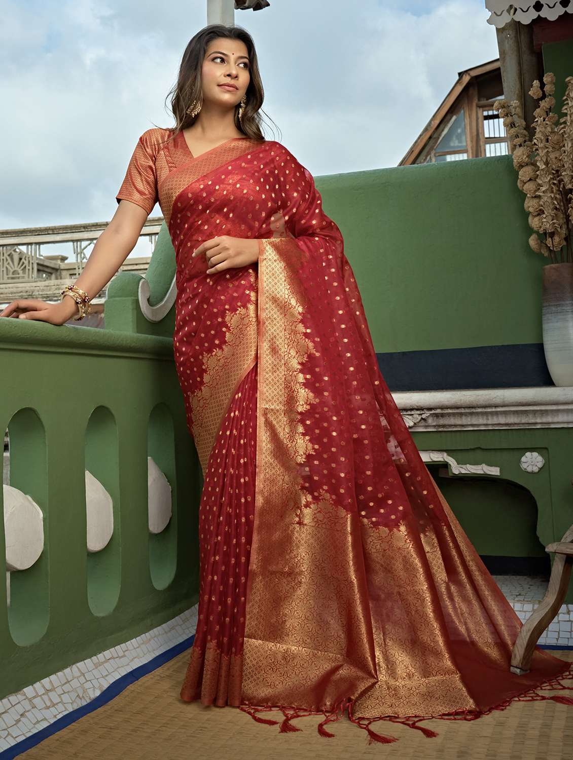women self design banarasi saree with blouse