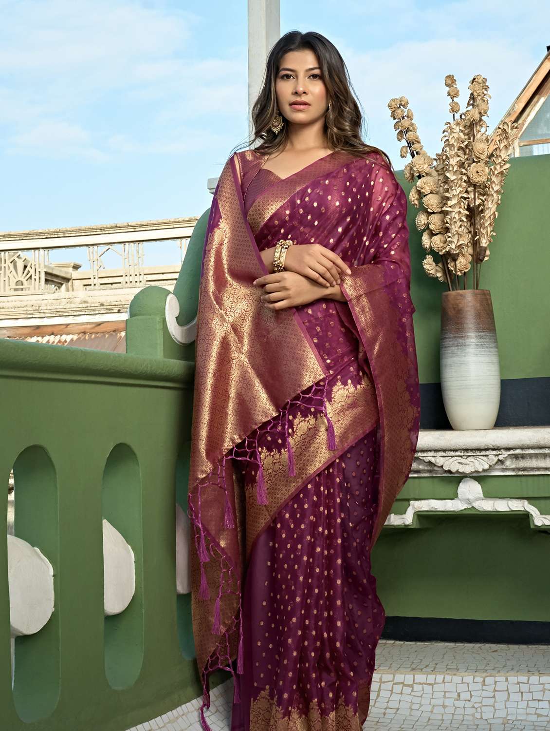women self design banarasi saree with blouse