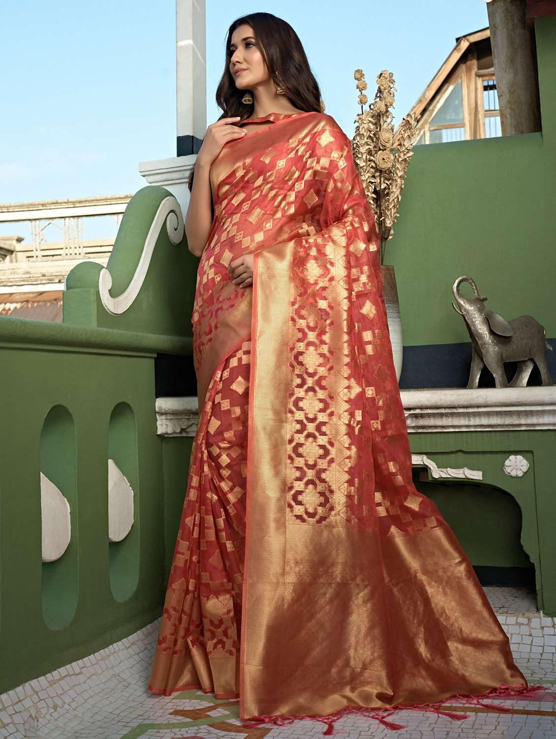 women self design banarasi saree with blouse