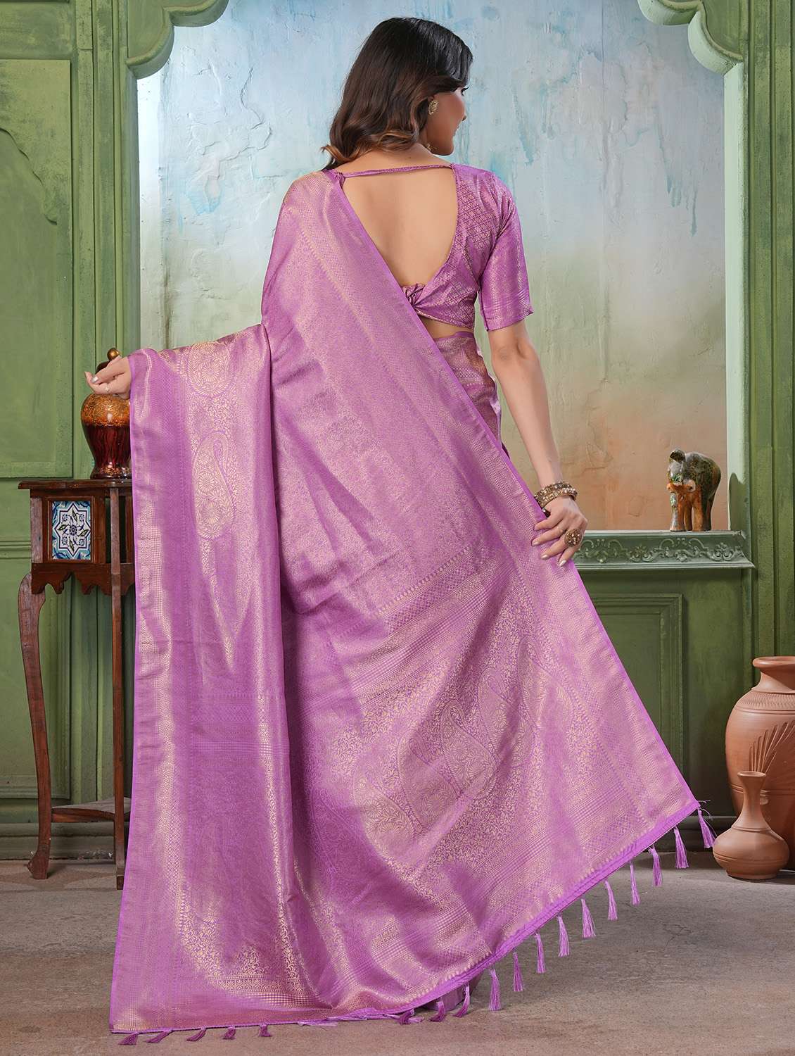 women self design kanjivaram saree with blouse - 22499856 -  Standard Image - 3