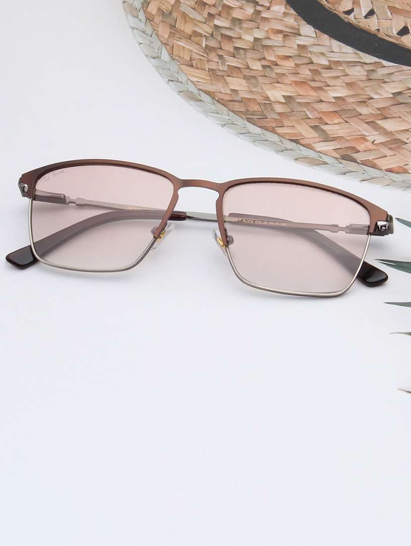 ted smith unisex pink lens & brown browline sunglasses