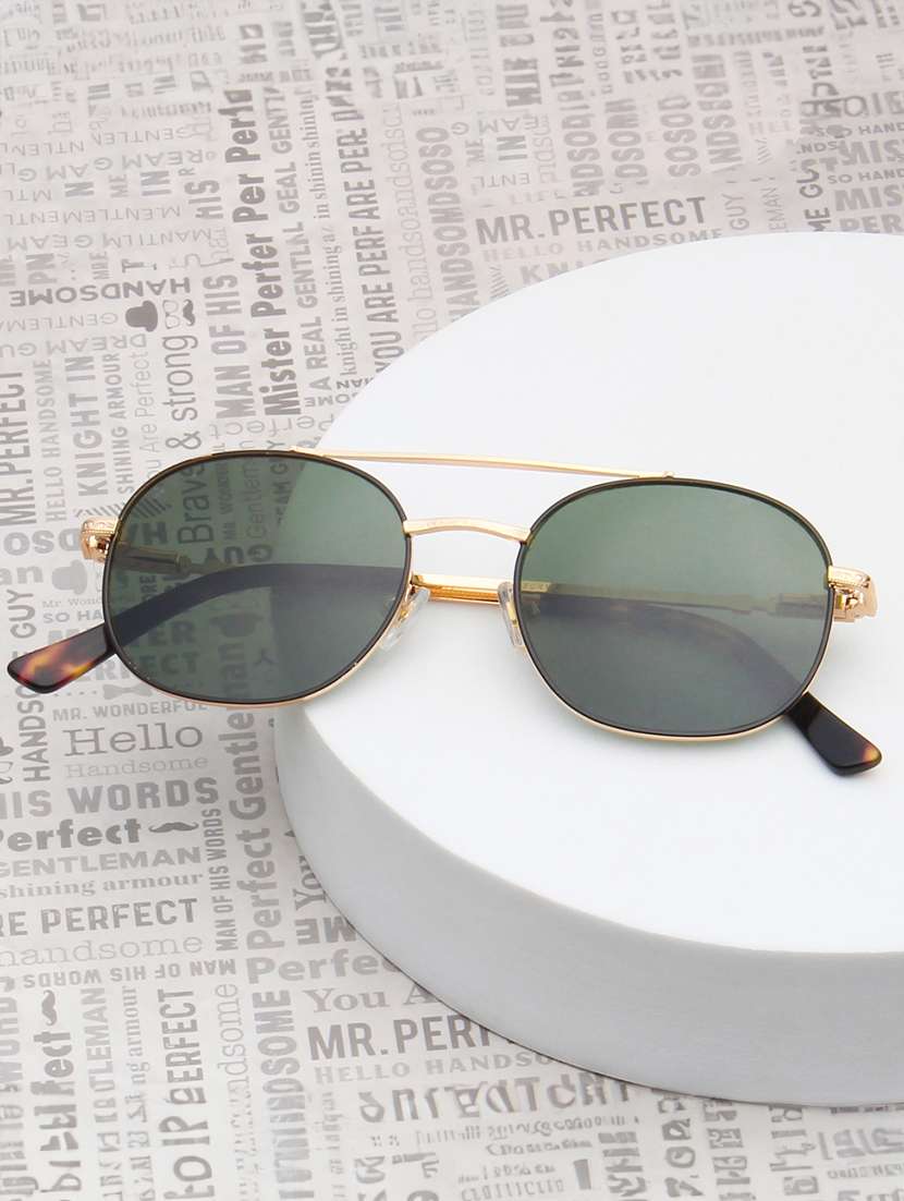 ted smith unisex green lens & gold-toned aviator sunglasses