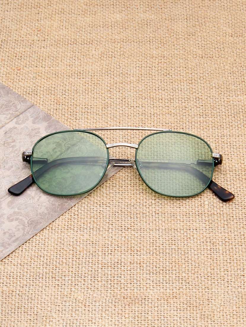 ted smith unisex green lens & silver-toned aviator sunglasses