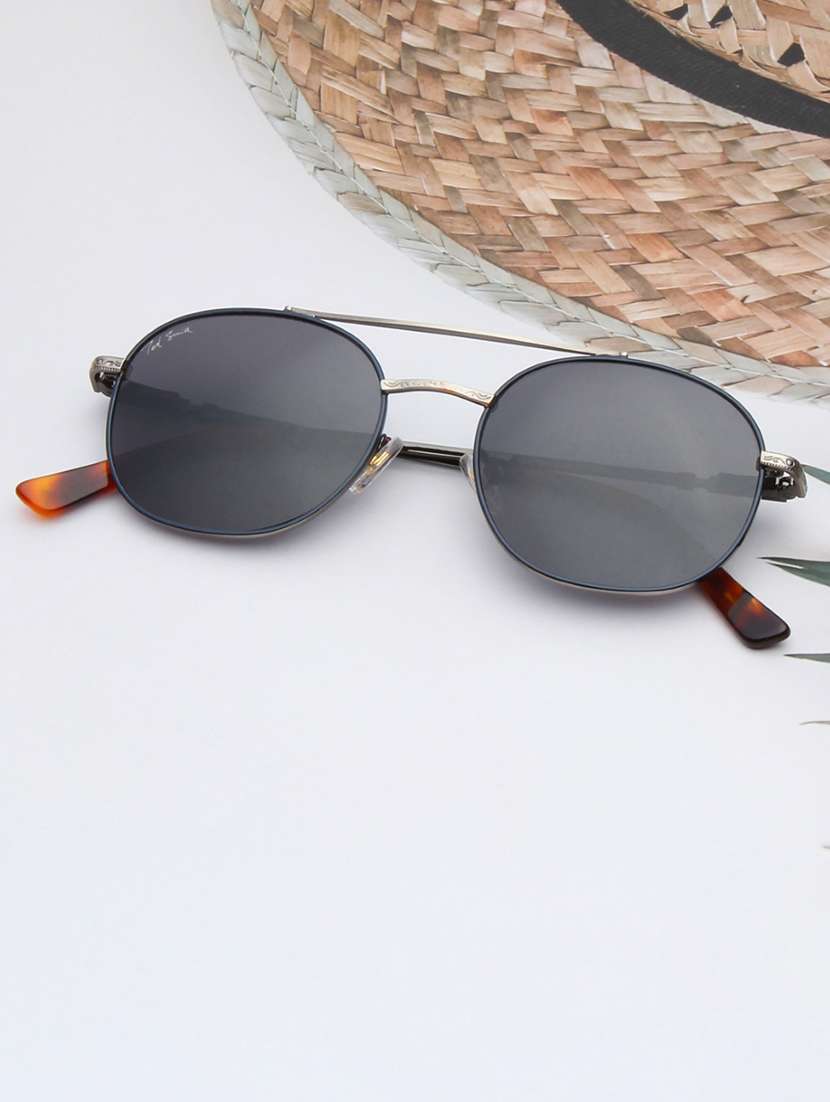 ted smith unisex aesthetic-brat gold-blue rimless sunglasses with uv protected lens
