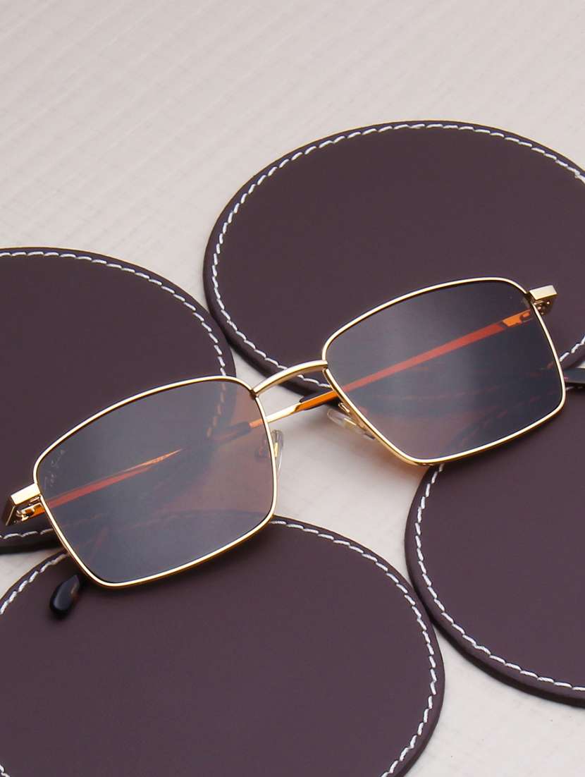ted smith unisex brown lens & gold-toned rectangle sunglasses with