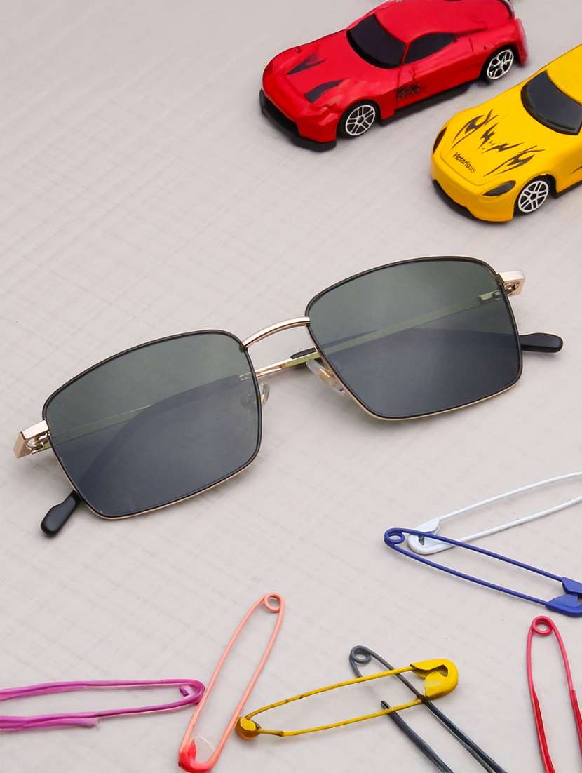 ted smith unisex green lens & gold-toned rectangle sunglasses with