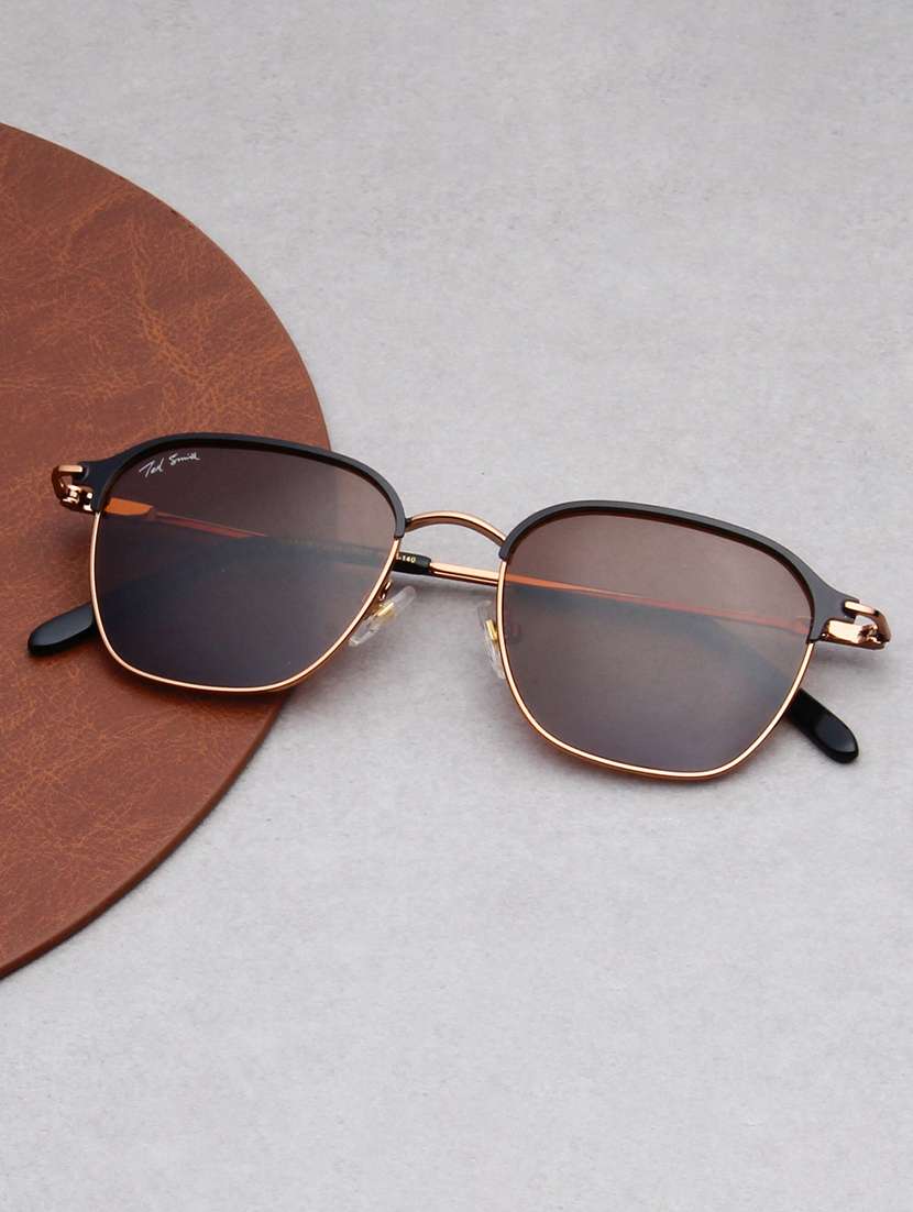ted smith unisex brown lens & gold-toned browline sunglasses 