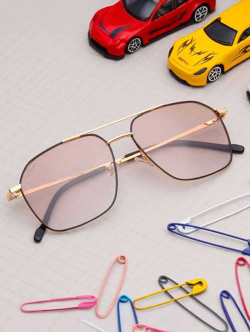 ted smith unisex pink lens & gold-toned aviator sunglasses with