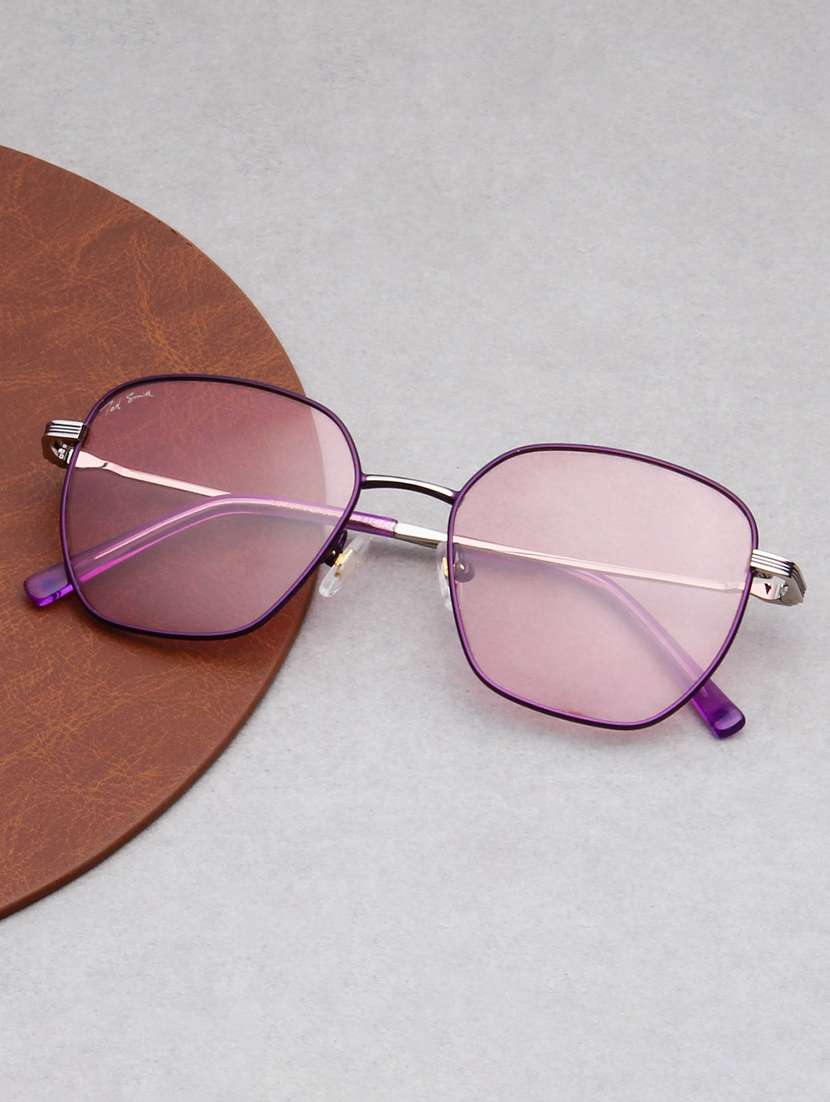 ted smith unisex pink lens & purple wayfarer sunglasses with