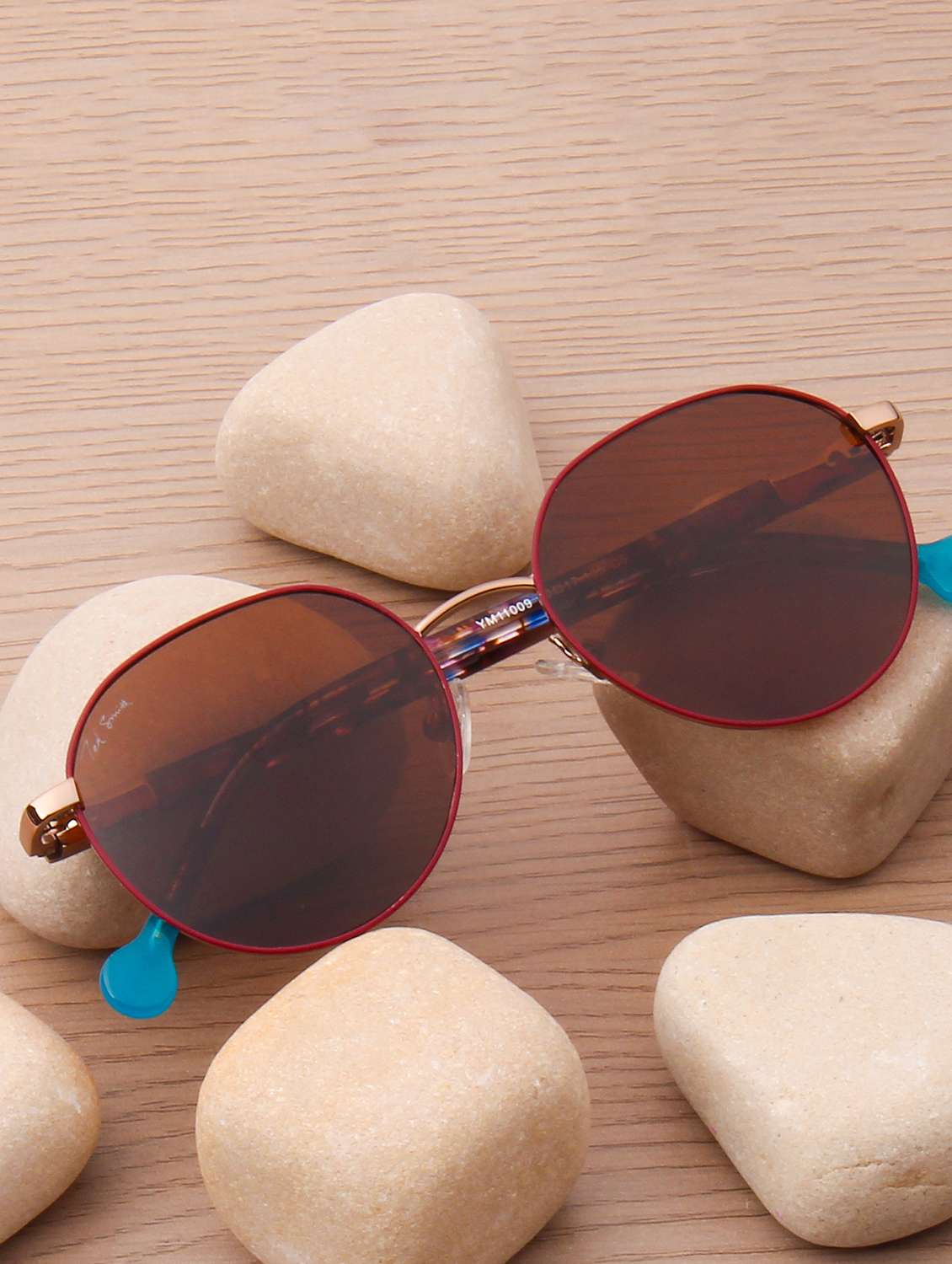 ted smith unisex round metal gold red-brown sunglasses with polarized lenses