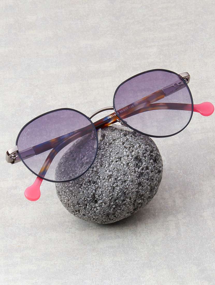 ted smith unisex round metal silver-purple graded sunglasses with polarized lenses