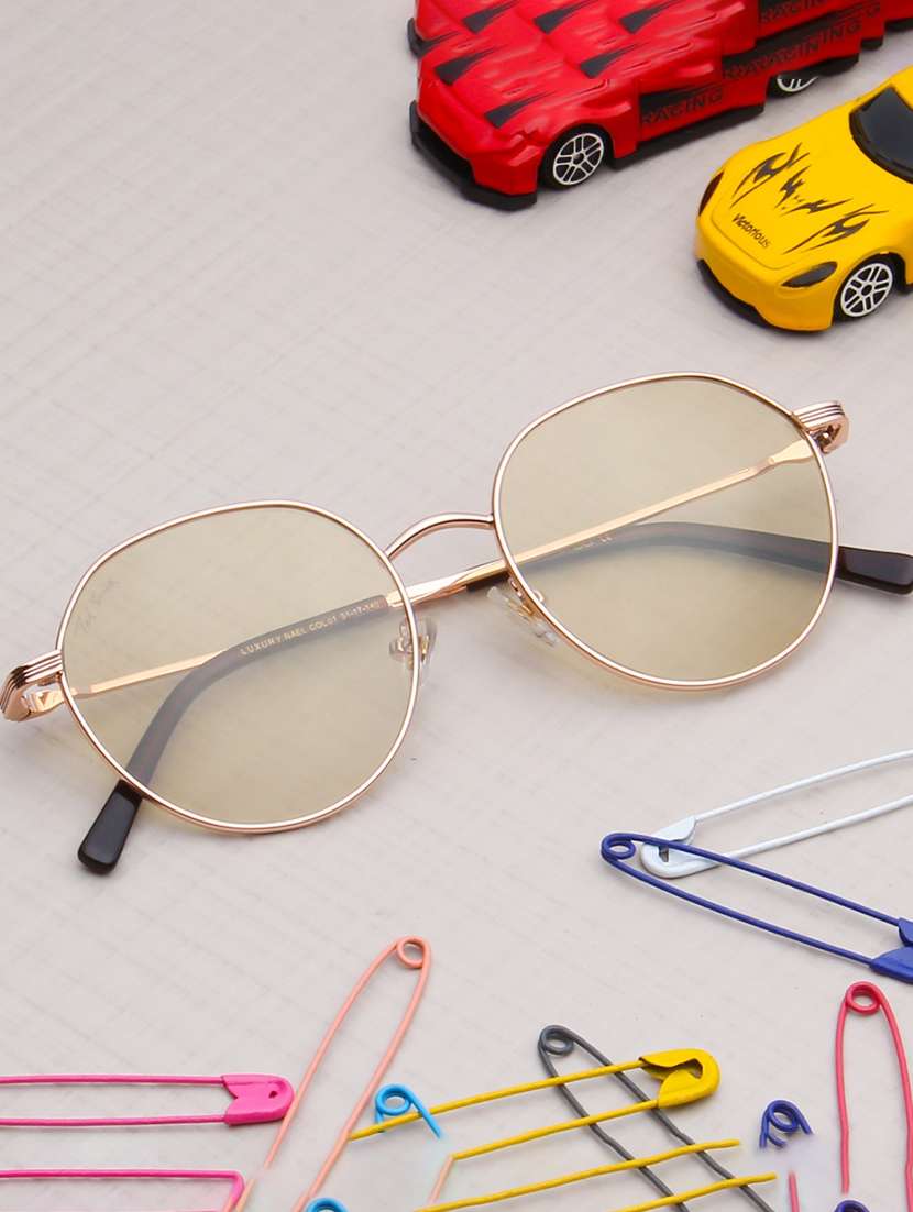 ted smith unisex brown lens & gold-toned round sunglasses with