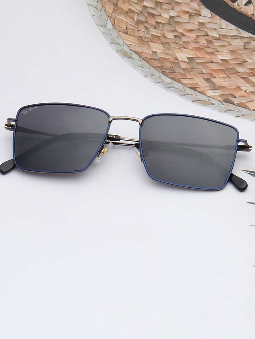 ted smith unisex black lens & gunmetal-toned rectangle sunglasses