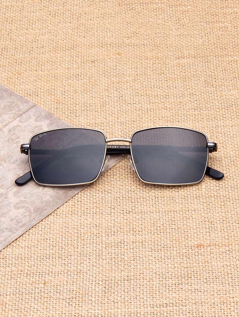 ted smith unisex black lens & silver-toned rectangle sunglasses with