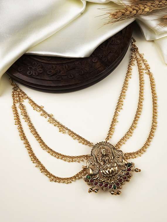 gold plated temple antique jada billai with mattal hair pin