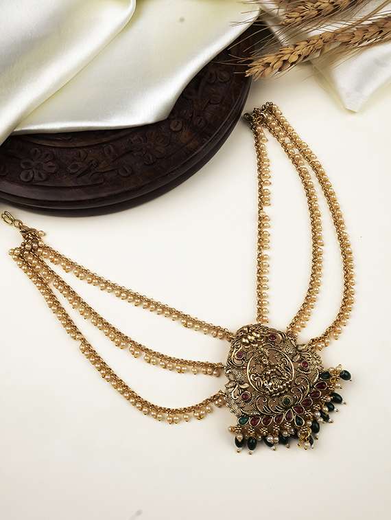 antique gold plated laxmi jada billai with mattal hair pin
