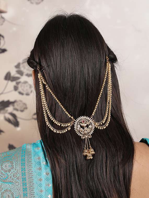 temple style antique jada billai with mattal - 22500025 -  Standard Image - 3