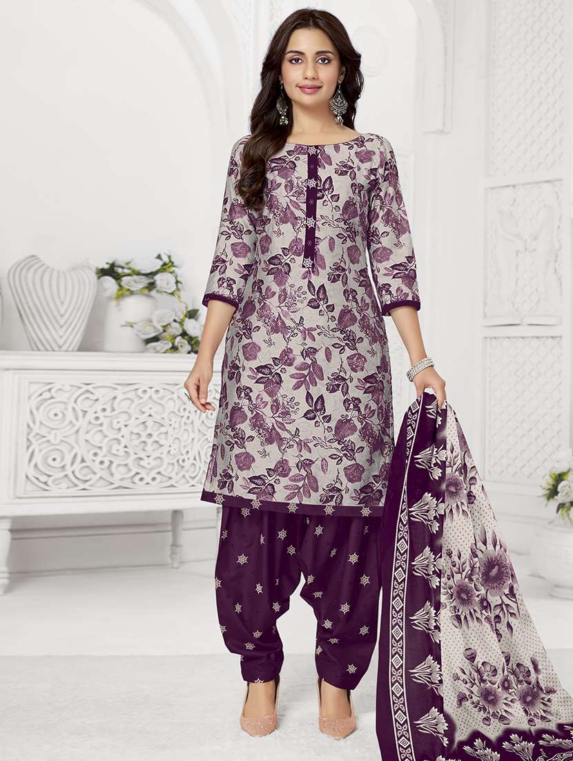 women printed three quarter sleeve kurta patiala with dupatta set
