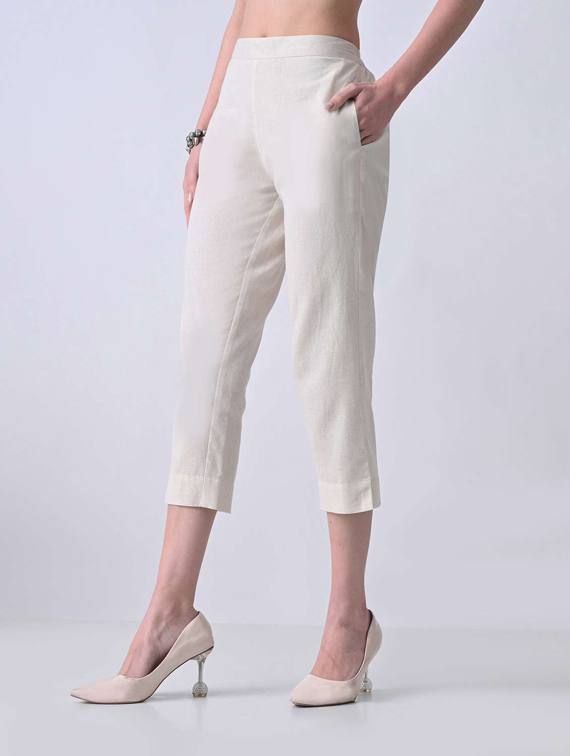 women solid mid rise tapered pant - 22500104 -  Standard Image - 3