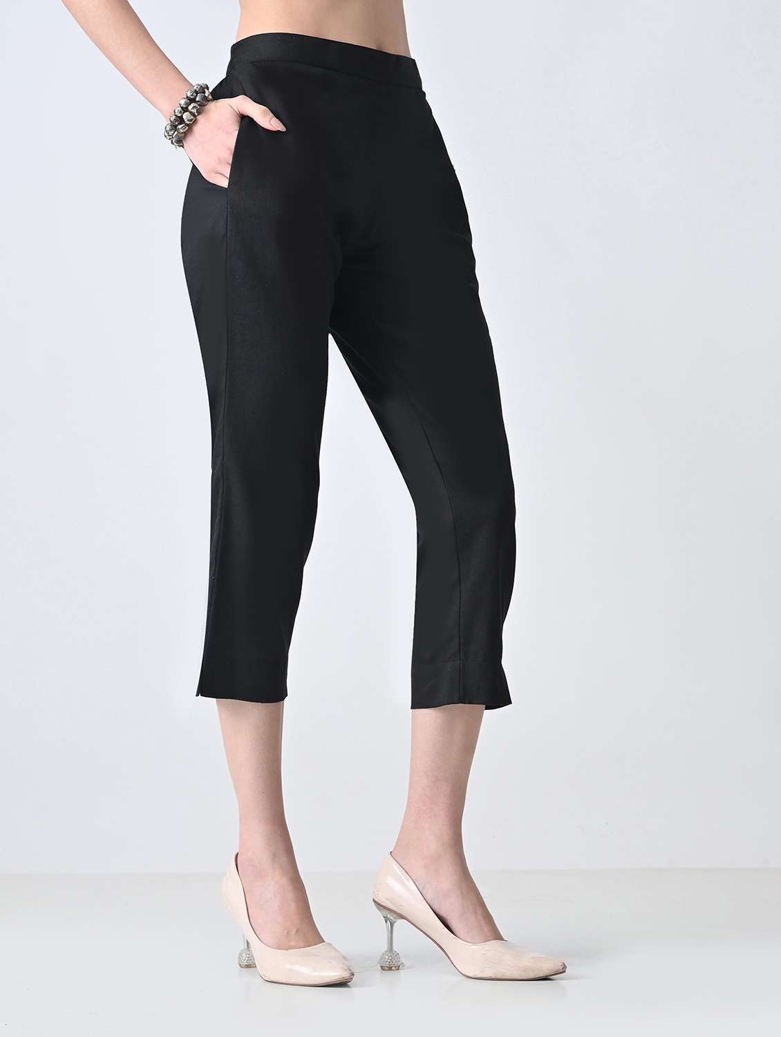 women solid mid rise tapered pant - 22500107 -  Standard Image - 3