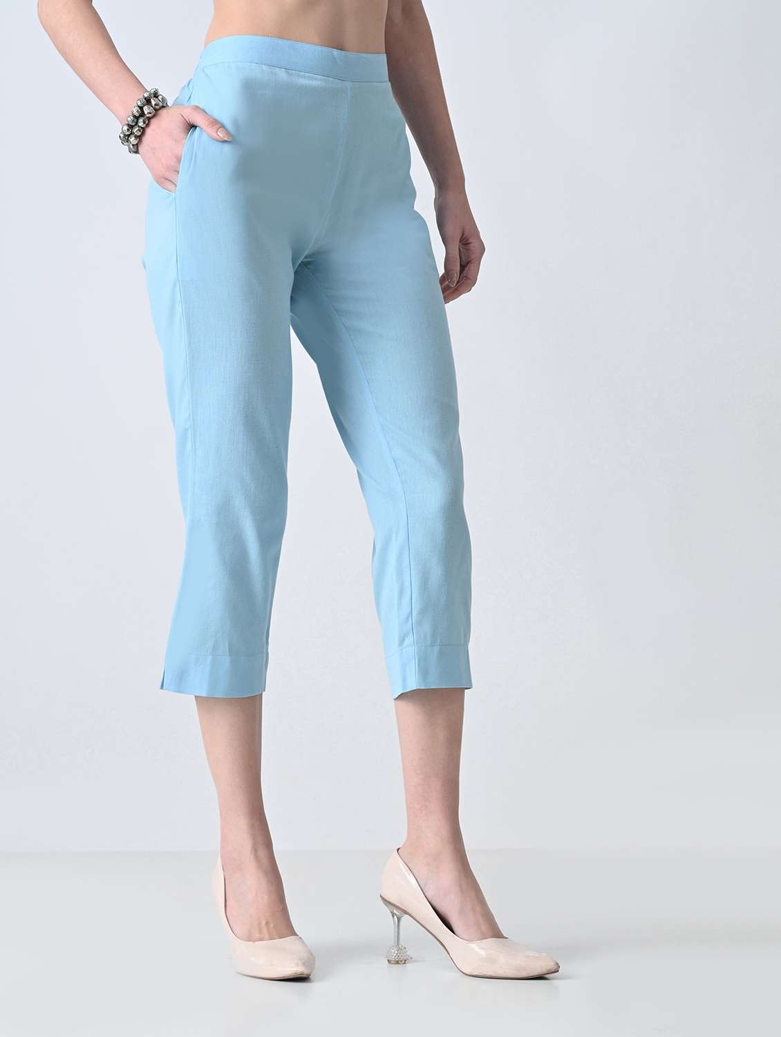 women solid mid rise tapered pant - 22500108 -  Standard Image - 3