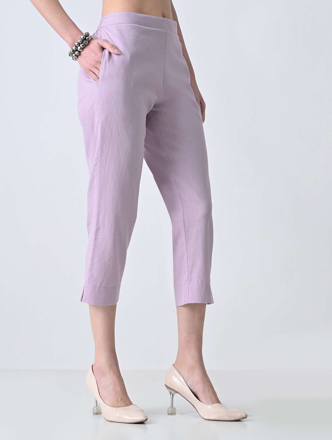 Women Solid Mid Rise Tapered Pant - 22500109 -  Standard Image - 3
