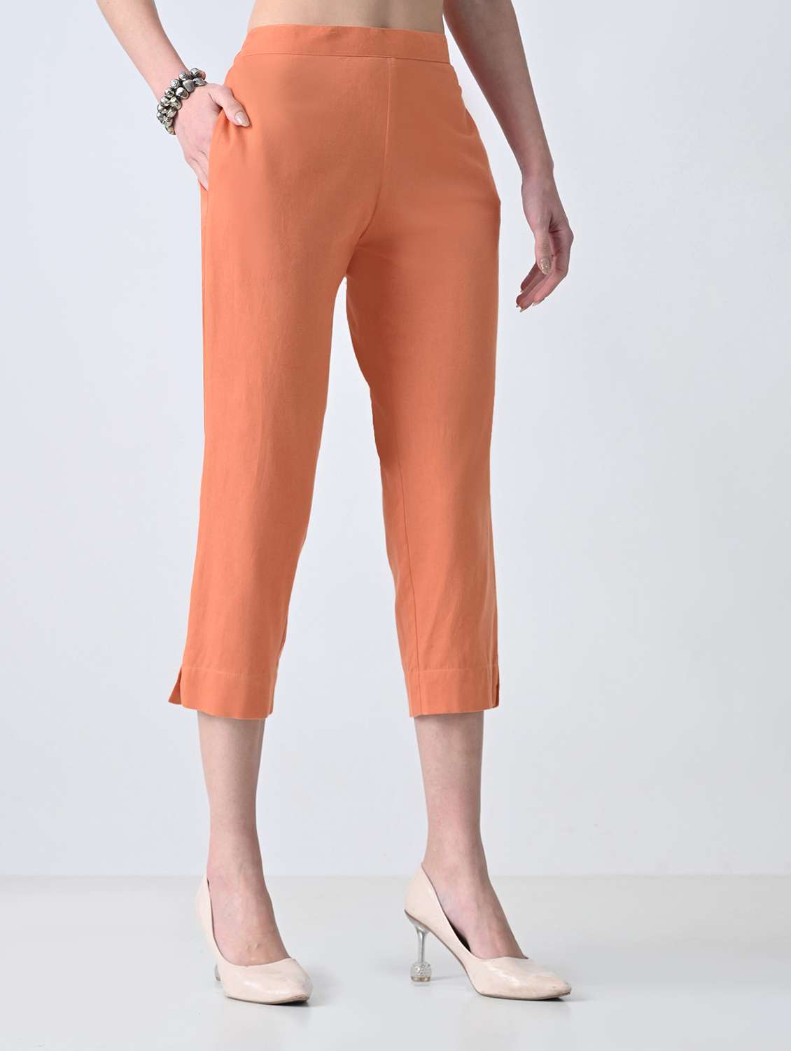 Women Solid Mid Rise Tapered Pant - 22500110 -  Standard Image - 3