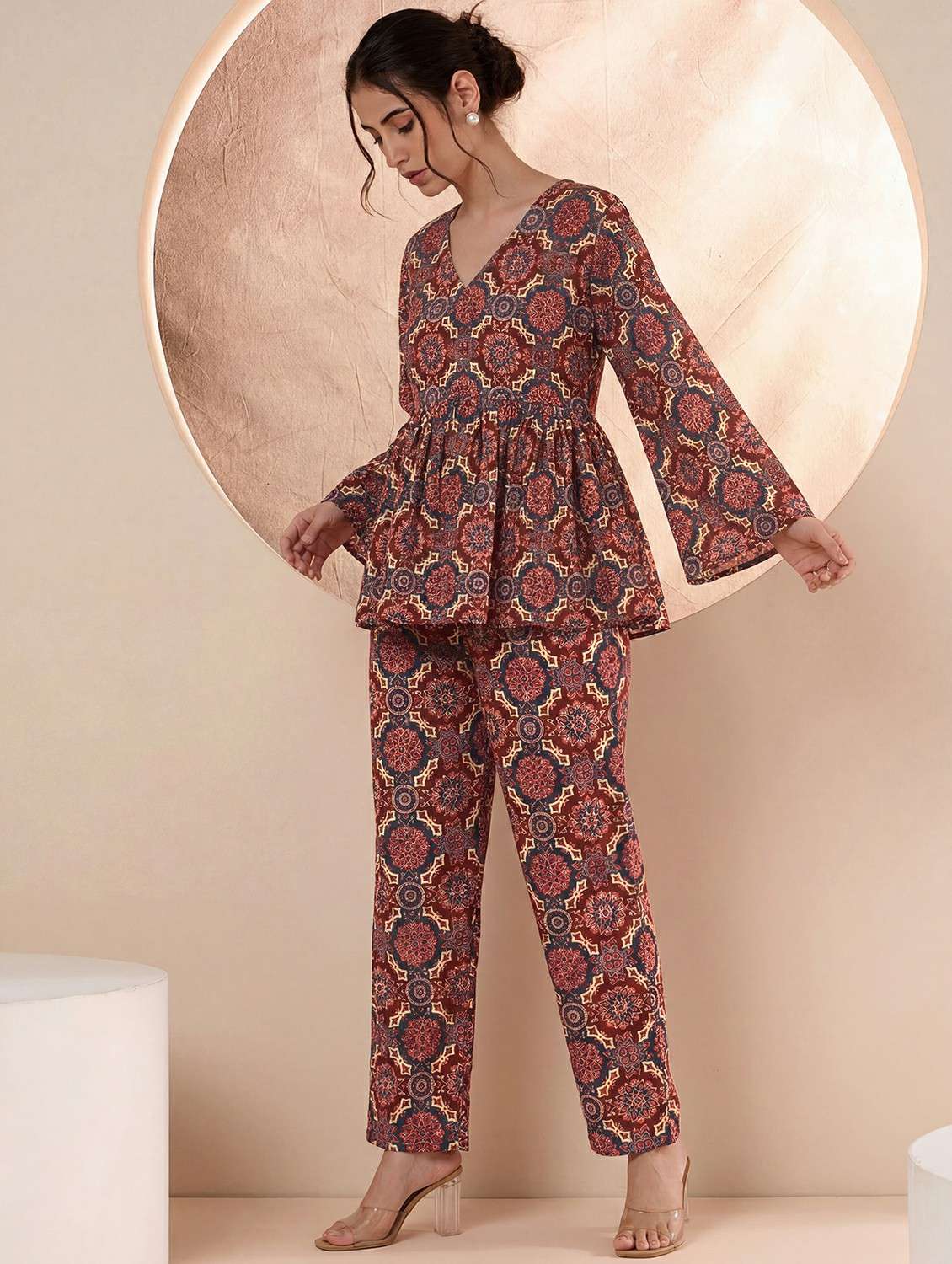 women printed long sleeve ethnic co-ord set - 22500113 -  Standard Image - 3
