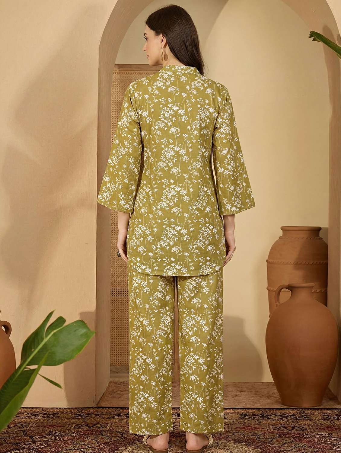 women printed three quarter sleeve ethnic co-ord set - 22500115 -  Standard Image - 3