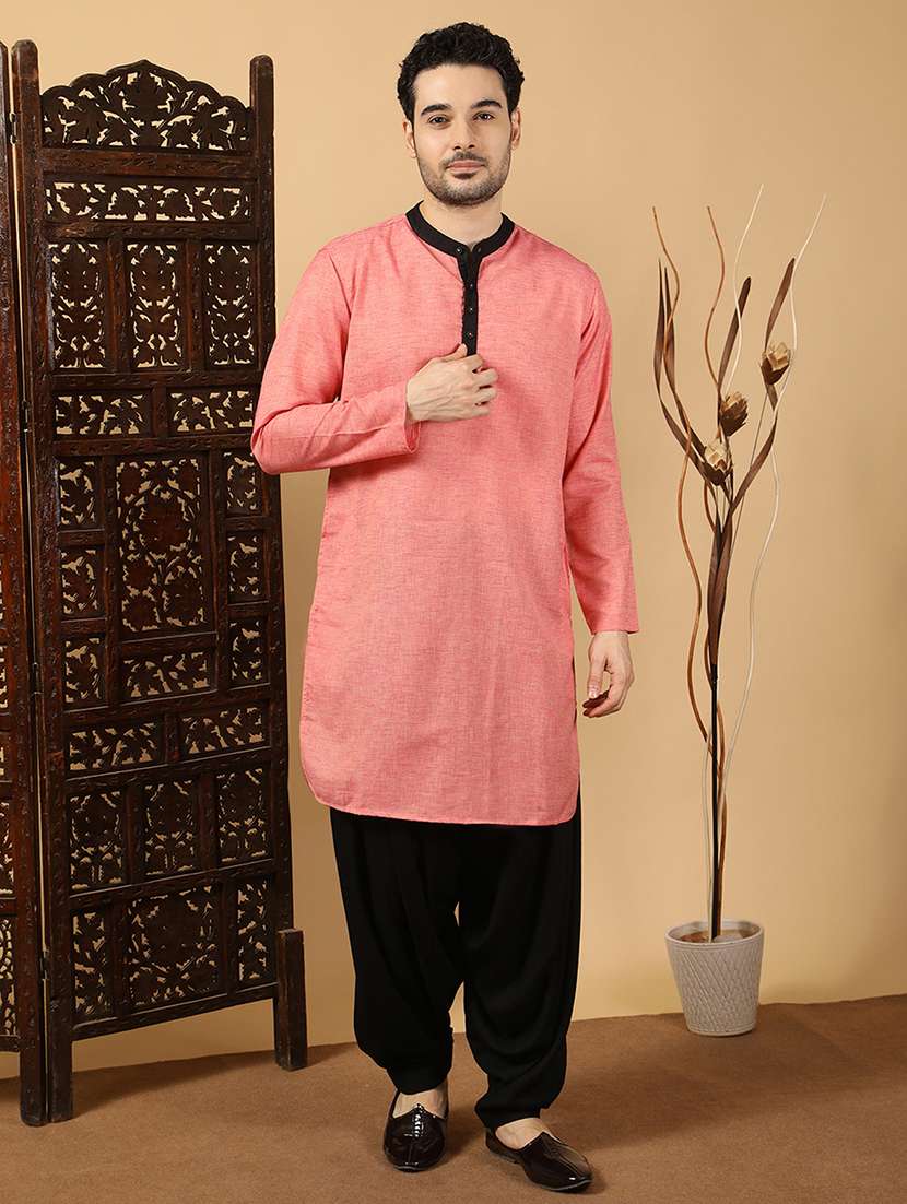 men solid mandarin neck long kurta