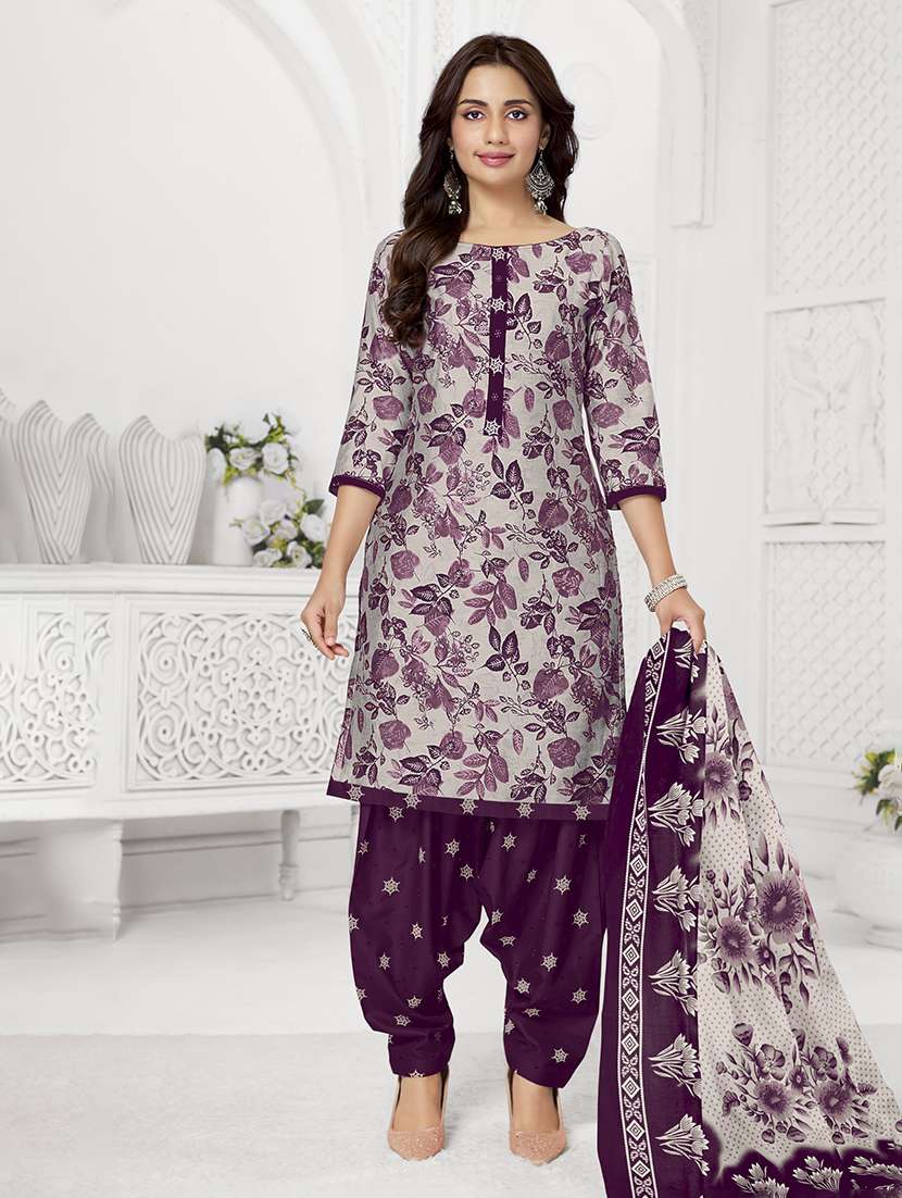 women printed three quarter sleeve kurta patiala with dupatta set