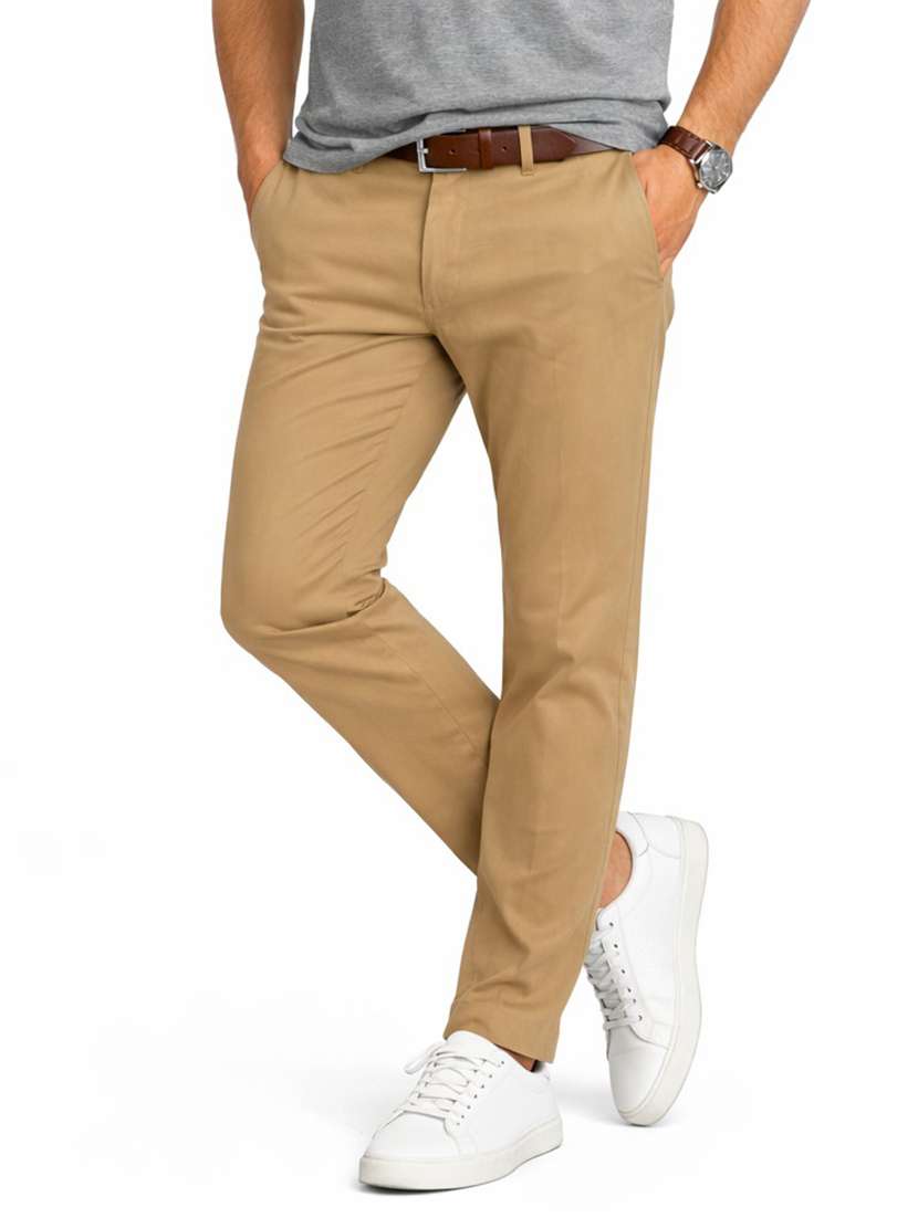 men solid mid rise chinos casual trouser