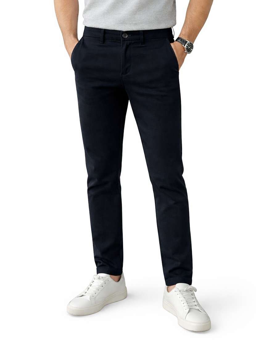 men solid mid rise chinos casual trouser