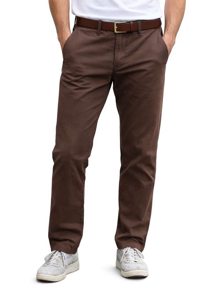 men solid mid rise chinos casual trouser