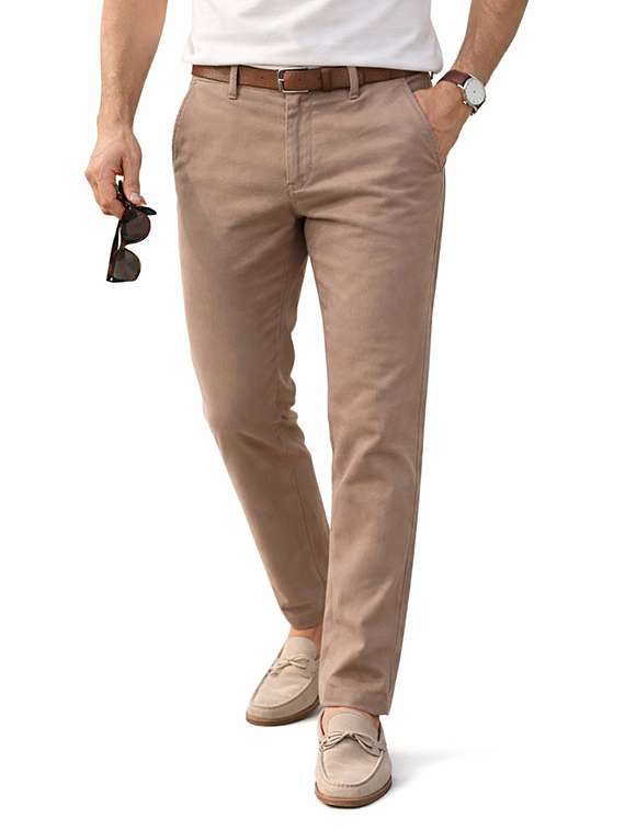 men solid mid rise chinos casual trouser