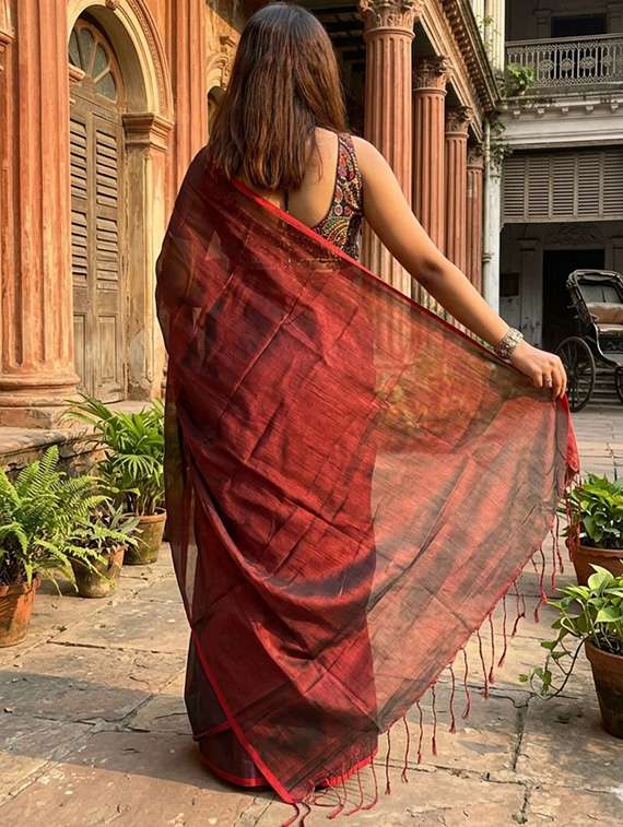 women solid handloom saree with blouse - 22500198 -  Standard Image - 3