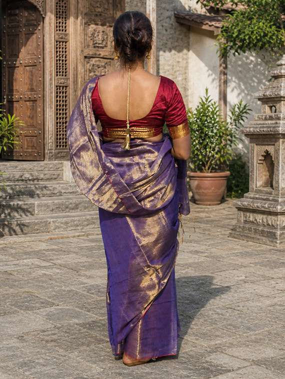 women solid handloom saree with blouse - 22500206 -  Standard Image - 3